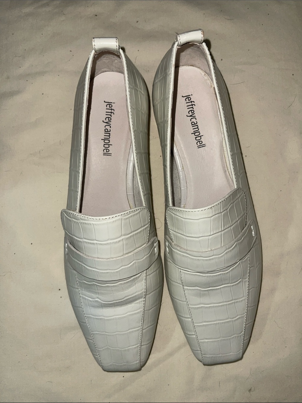 Jeffrey Campbell White Croc-Embossed Square Toe Loafers